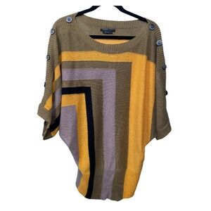 BCBG Max Azria yellow, grey, green and black abstract design knitted sweater